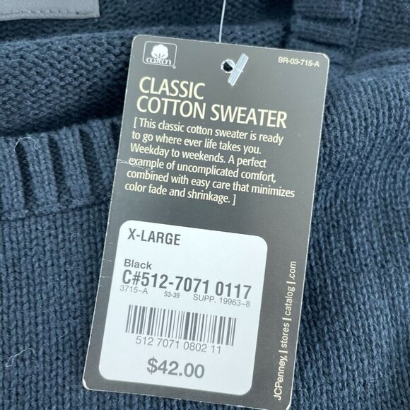 St. Johns Bay Classic Cotton Sweater Black XL Mens NWT 5438 - Picture 4 of 9